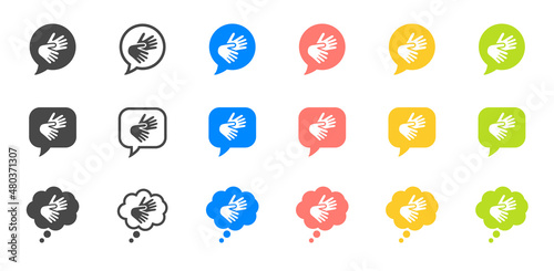 Set Icons Sign Language Deaf People Communication Colors 