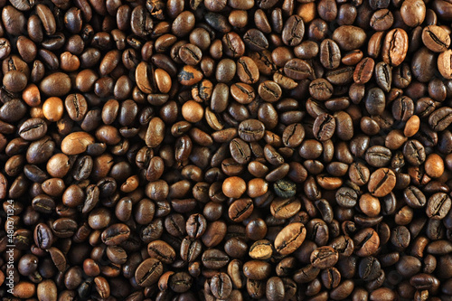 Dark roasted brown coffee beans