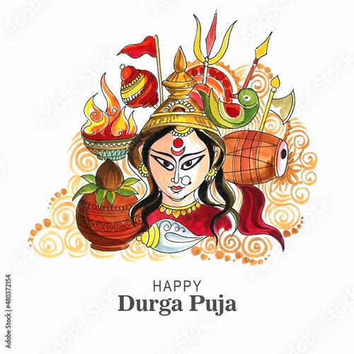 Beautiful decorative happy durga pooja indian festival card design © Harryarts
