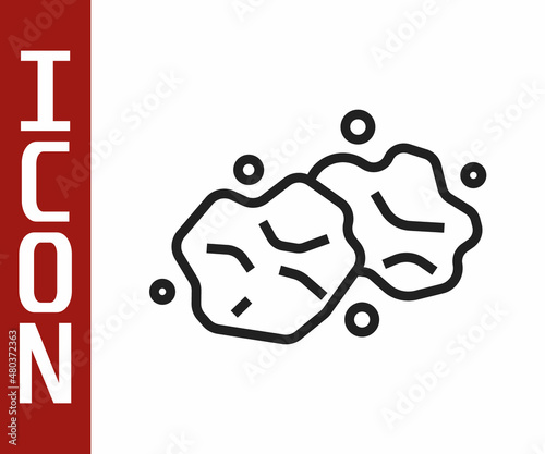 Black line Gold nugget icon isolated on white background. Mineral boulder. Vector