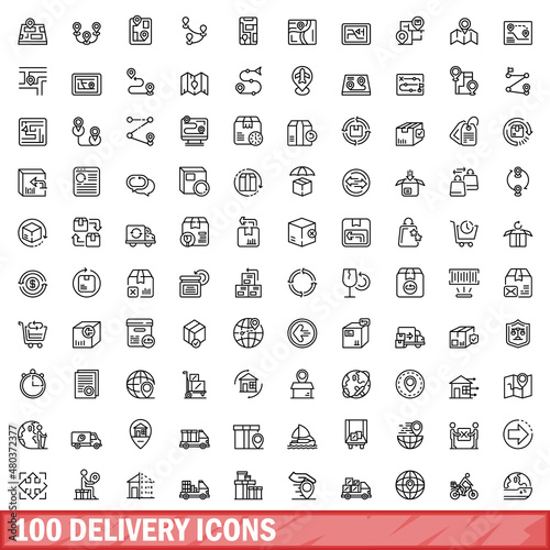 100 delivery icons set, outline style