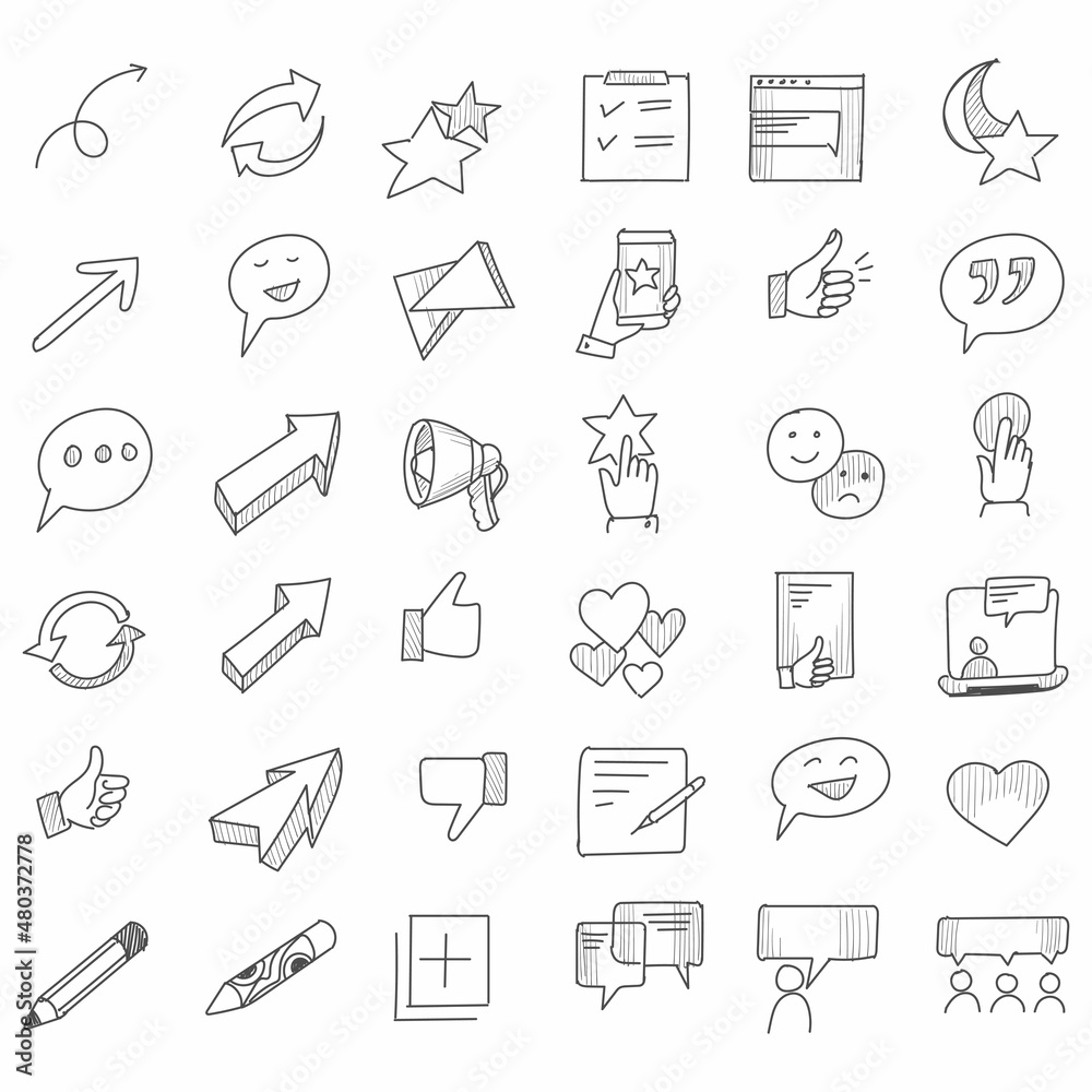 Hand drawn business icons set sketch Hand drawn business icons set sketch