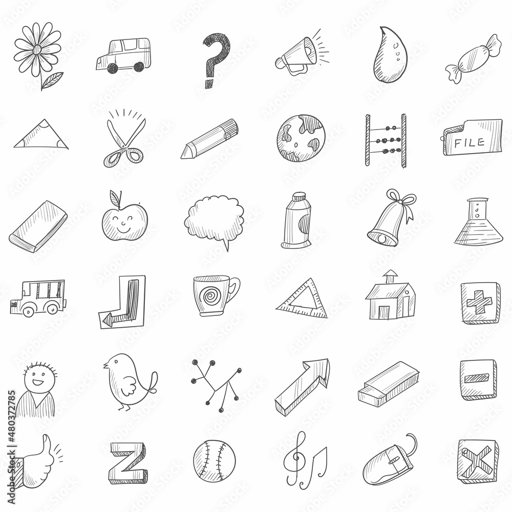 Hand drawn business icons set sketch Hand drawn business icons set sketch