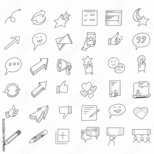 Hand drawn business icons set sketch