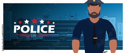 Police Day poster in cartoon style. Defender's Day. Vector illustration.