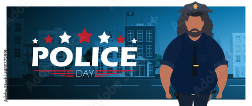 Police Day poster in cartoon style. Feast of the defenders of order. Vector illustration.
