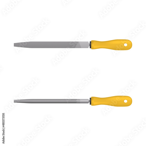 Realistic file for metal. File flat and triangular shape on white screen. Vector illustration.