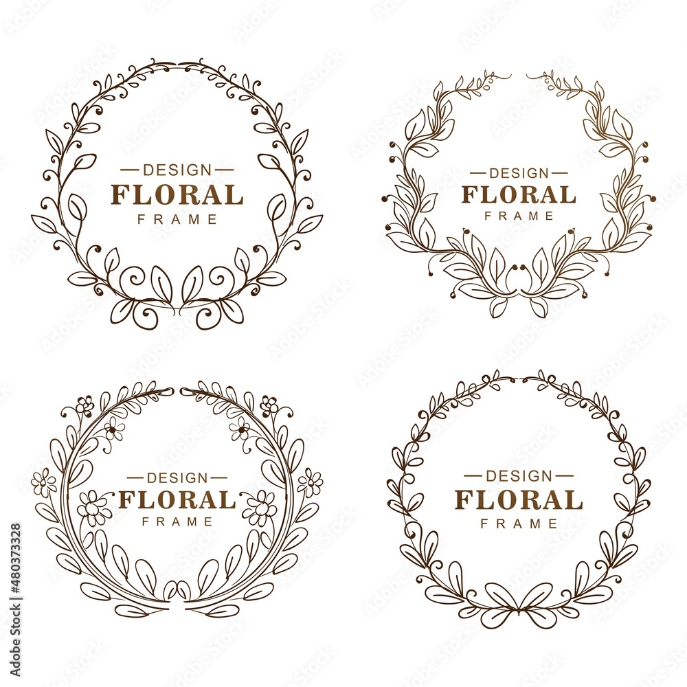 Hand drawn circular ornaments floral frame set