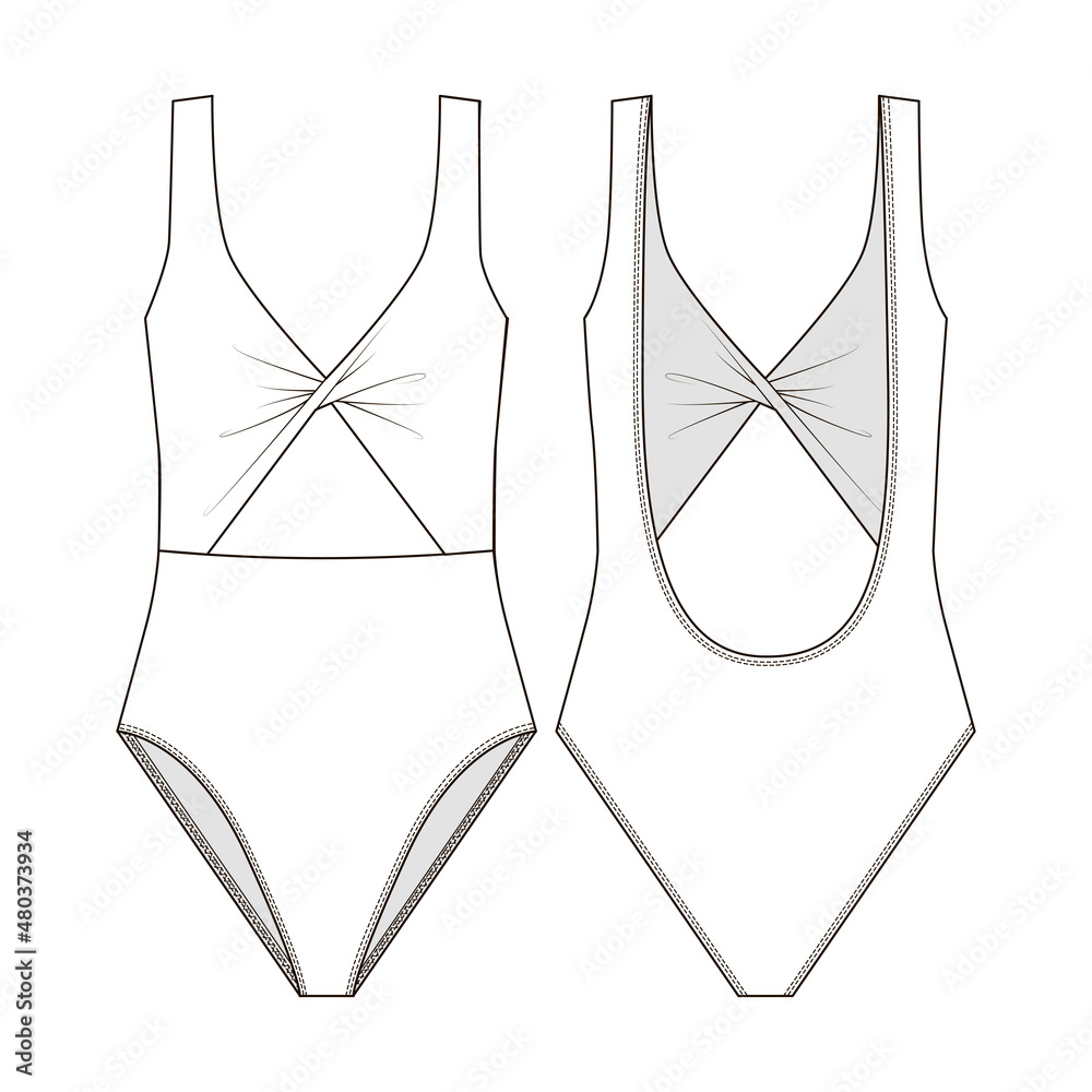 Fashion technical drawing of twist front cutout swimsuit Stock Vector ...