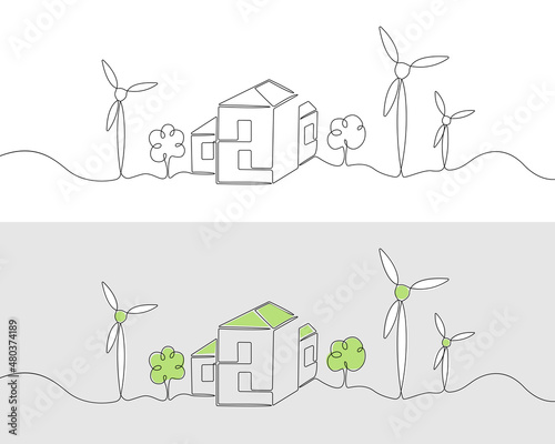 One line drawing of wind energy, renewable energy. Continuous line vector illustration of alternative sources isolated on white background.