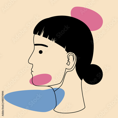Abstract minimalistic outline sketch, Face of a beautiful woman, Isolated vector illustration with abstract shapes as Modern art