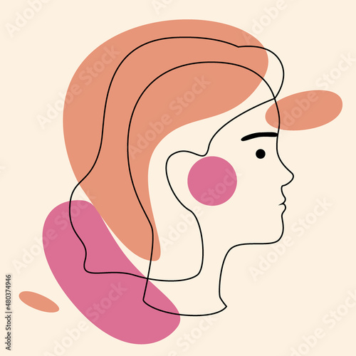 Abstract minimalistic outline sketch, Female face, Vector illustration with abstract shapes in a minimalist style