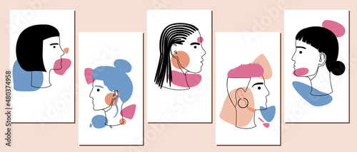 Minimal abstract set with vector illustrations, Trendy outline collection Modern poster with trendy people in minimalistic style