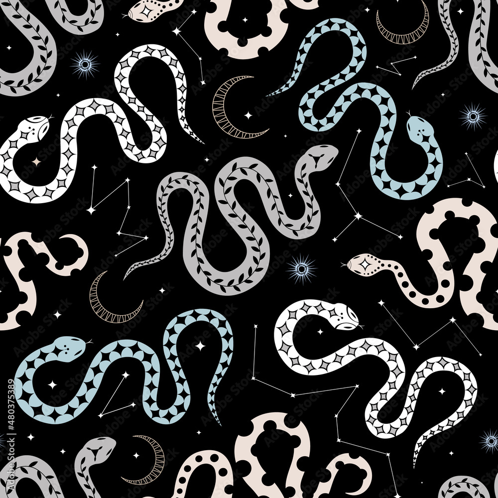 Fototapeta premium Magical seamless pattern with snakes