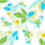 Colorful Foliage and Flowers Seamless Pattern Design.