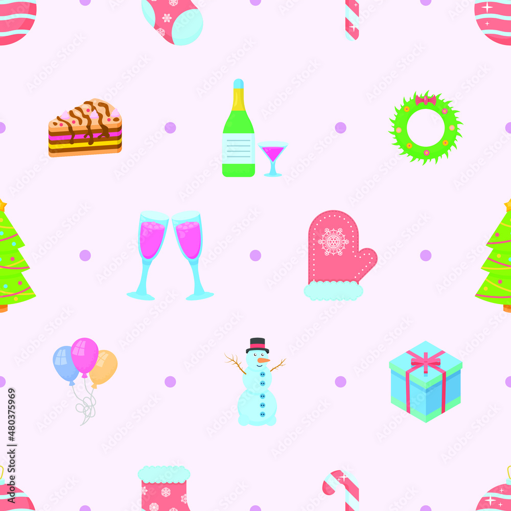 Seamless Pattern Abstract Elements Winter Happy New Year Christmas Vector Design Style Background Illustration Texture For Prints Textiles, Clothing, Gift Wrap, Wallpaper, Pastel