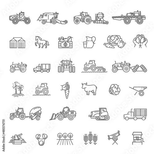 Set of Agriculture and Farming Line Icons