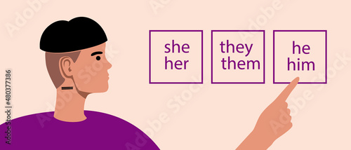 Gender Choice, Adult Male Person, Flat Vector Stock Illustration with Non-Binary Person Rights Concept