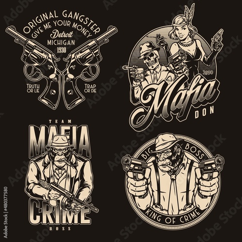 Maria and crime vintage emblems set