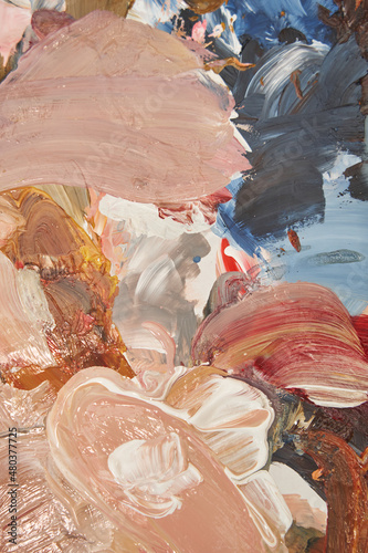pink, blue and cream strokes in the painting. mixing colors