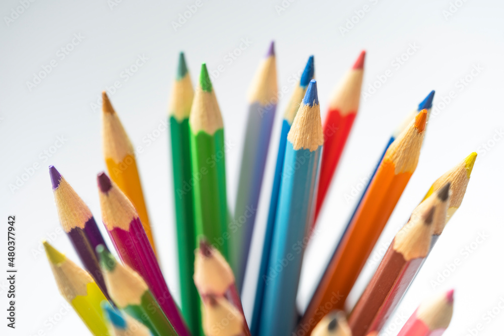 Fototapeta Colored pencils close-up, drawing equipment