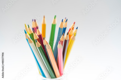 Colored pencils close-up, drawing equipment
