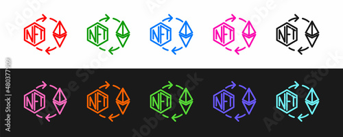 Set line Ethereum exchange NFT icon isolated on black and white background. Non fungible token. Digital crypto art concept. Vector