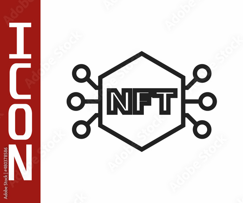 Black line NFT Digital crypto art icon isolated on white background. Non fungible token. Vector