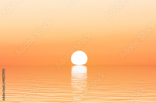 Sun on horizon over water surface with waves close-up