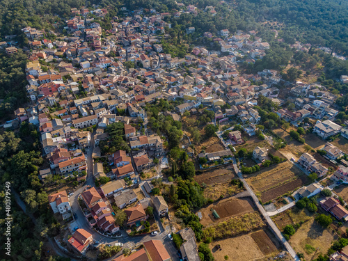 aerial droe view of Liapades village in corfu island greece