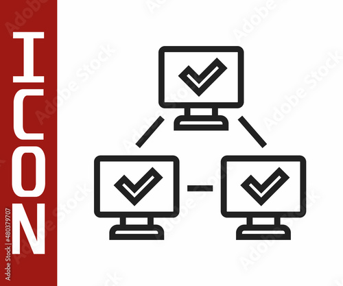 Black line NFT blockchain technology icon isolated on white background. Non fungible token. Digital crypto art concept. Vector