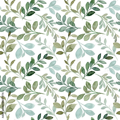 Watercolor green foliage seamless pattern photo