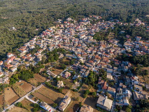 Fototapeta Naklejka Na Ścianę i Meble -  aerial droe view  of Liapades village in corfu island greece