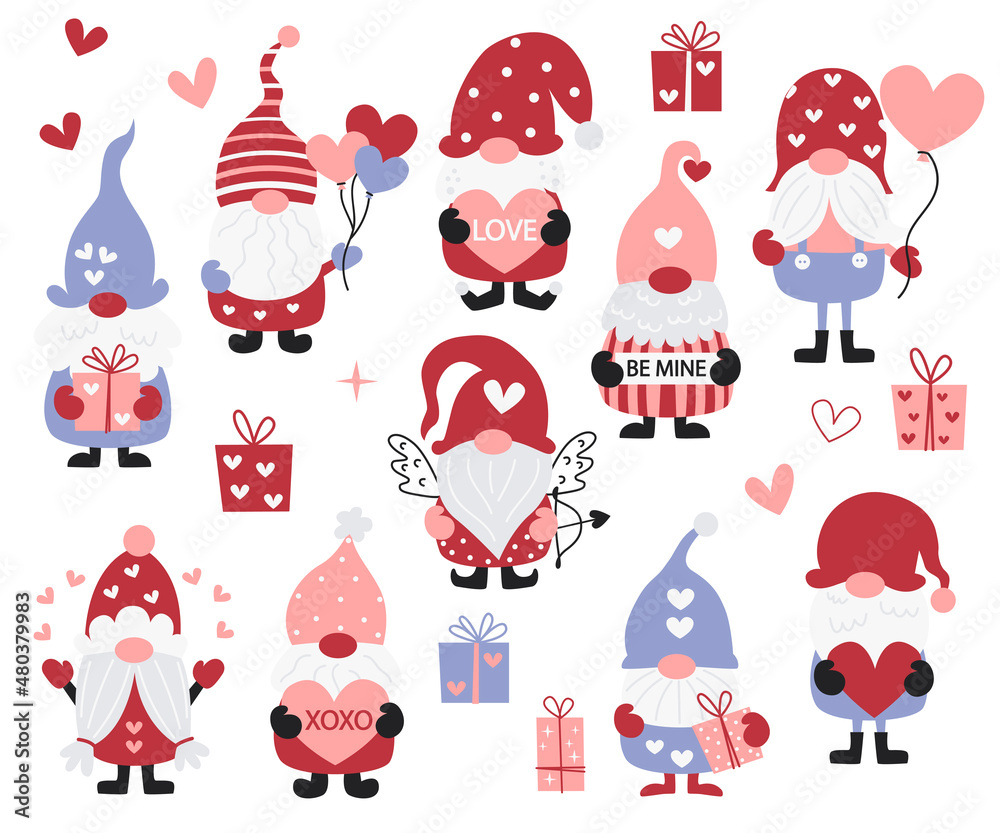 Set of cute Valentine gnomes. Set of cute Valentine gnomes.