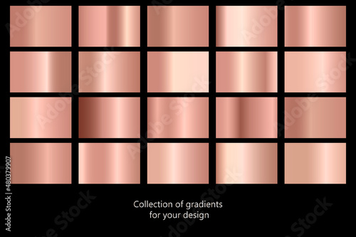 Vector set of colorful rose gold metal gradients.