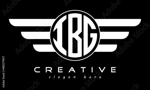 IBG three letter monogram type circle letter logo with wings vector template. photo