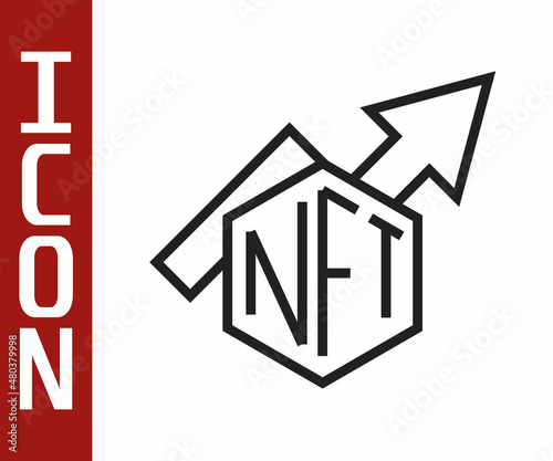 Black line NFT growth bar chart icon isolated on white background. Non fungible token. Digital crypto art concept. Vector