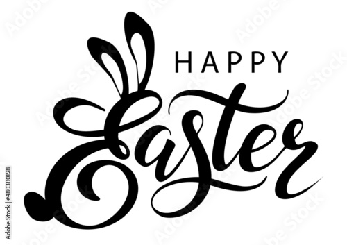 Happy Easter lettering phrase with bunny or rabbit ears.