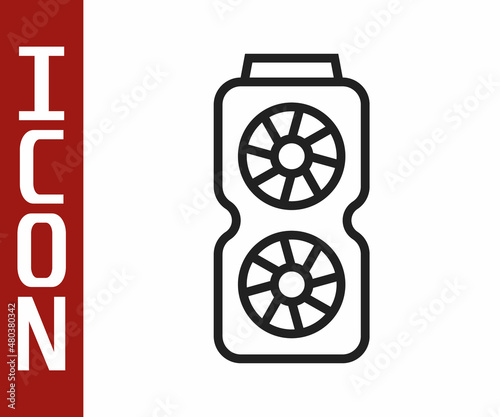 Black line Video graphic card icon isolated on white background. Vector