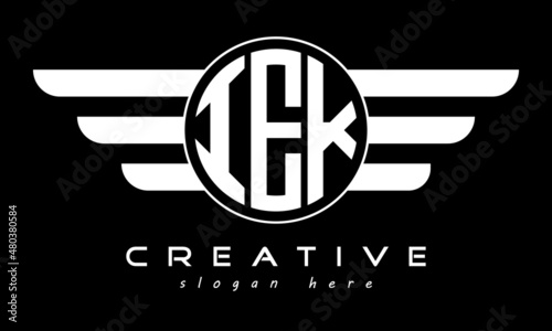 IEK three letter monogram type circle letter logo with wings vector template. photo