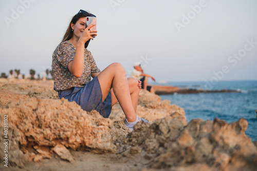 young smiling beautiful woman authentic lifestyle portrait outdoors