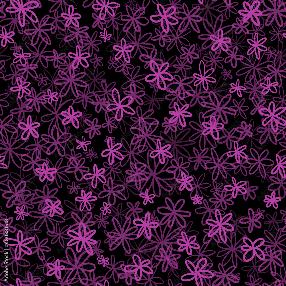 Seamless floral pattern with simple bright pink flowers on a black background Seamless floral pattern with simple bright pink flowers on a black background