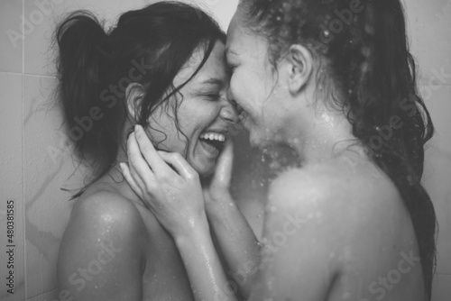 Homosexual lgbt lifestyle moments at home. Conceptual photo about homosexuality and successful couple relationship.