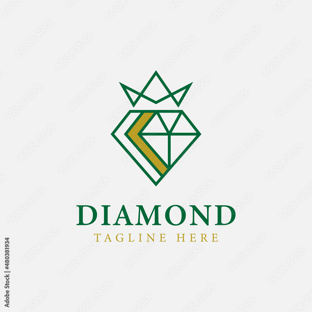 Naklejka premium Diamond and Crown Logo Design Template