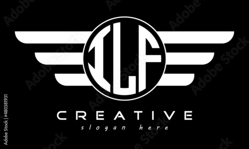 ILF three letter monogram type circle letter logo with wings vector template. photo