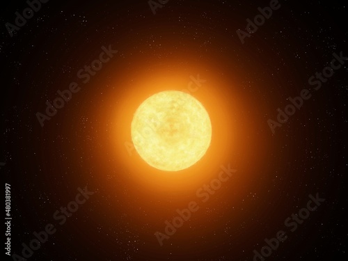 Sun isolated on a black background. Single yellow star in space, real astrophotography.  © Nazarii