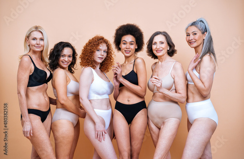 Beauty image of a group of women with different age, skin and body