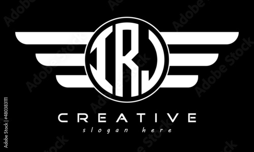 IRJ three letter monogram type circle letter logo with wings vector template. photo