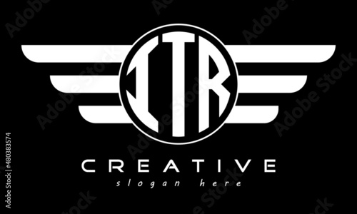 ITR three letter monogram type circle letter logo with wings vector template. photo