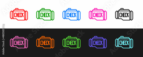 Set line Check engine icon isolated on black and white background. Vector